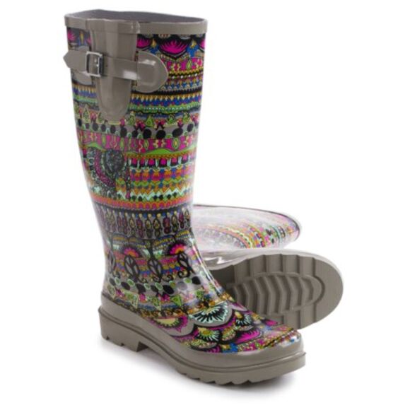 Sakroots Rubber Rain Boots Jersey Lined Colorful Peace Sign Women's Size: 6 - Picture 1 of 11